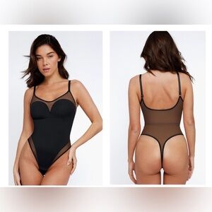 Popilush The Shapewear Bodysuit Sheer Mesh Thong - Black (XL)